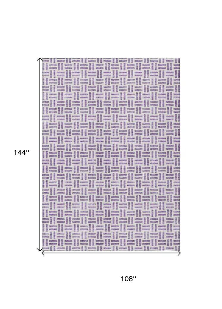 9' X 12' Lavender And Ivory Geometric Washable Indoor Outdoor Area Rug