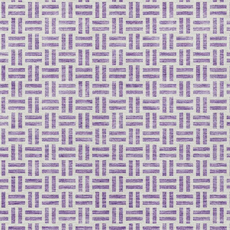 9' X 12' Lavender And Ivory Geometric Washable Indoor Outdoor Area Rug