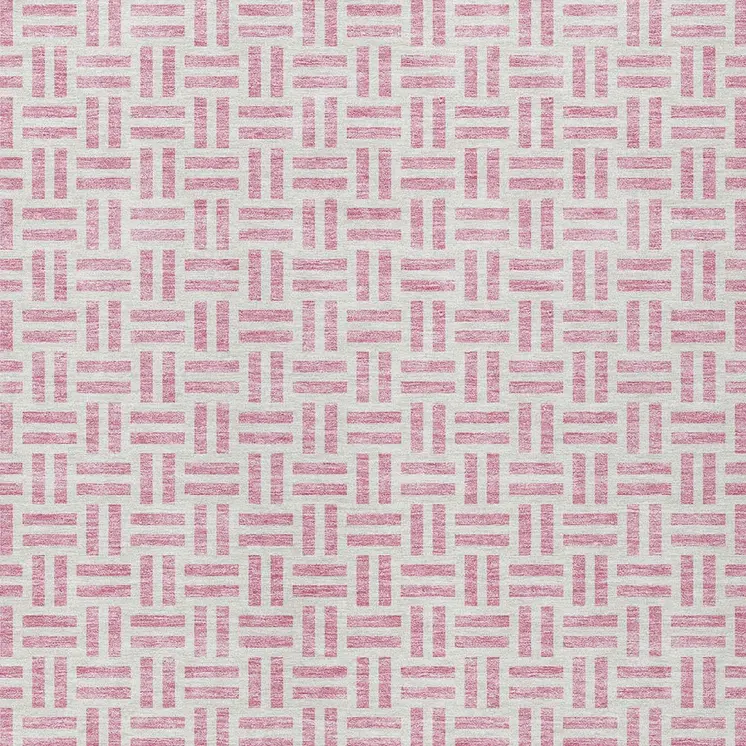 5' X 8' Pink And Ivory Geometric Washable Indoor Outdoor Area Rug