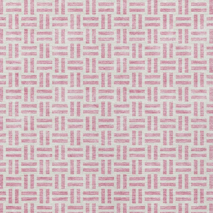 8' X 10' Pink And Ivory Geometric Washable Indoor Outdoor Area Rug