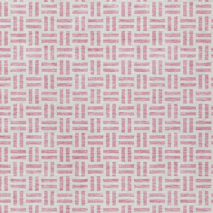9' X 12' Pink And Ivory Geometric Washable Indoor Outdoor Area Rug