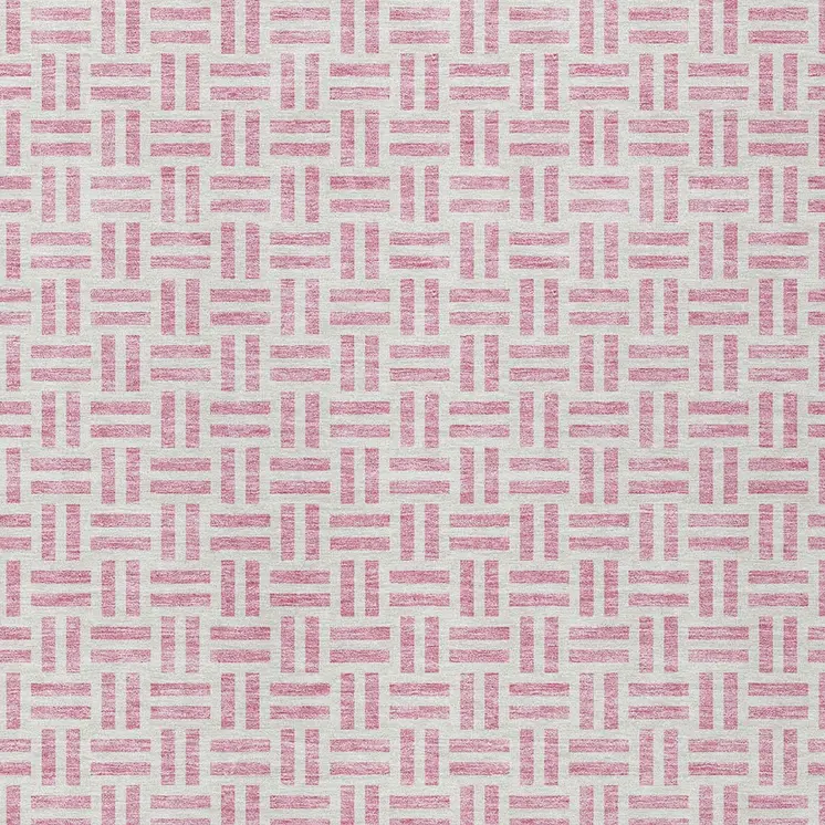 10' X 14' Pink And Ivory Geometric Washable Indoor Outdoor Area Rug