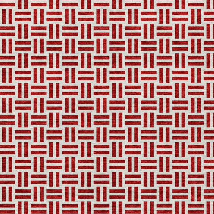 10' X 14' Red And Ivory Geometric Washable Indoor Outdoor Area Rug