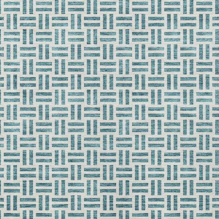 10' X 14' Teal Blue And Ivory Geometric Washable Indoor Outdoor Area Rug