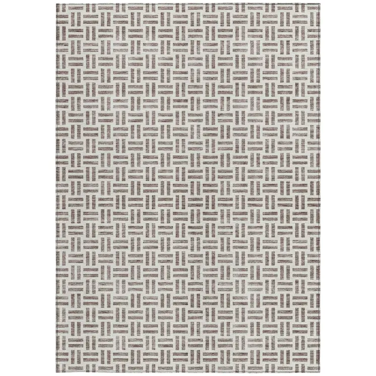 3' X 5' Taupe And Ivory Geometric Washable Indoor Outdoor Area Rug