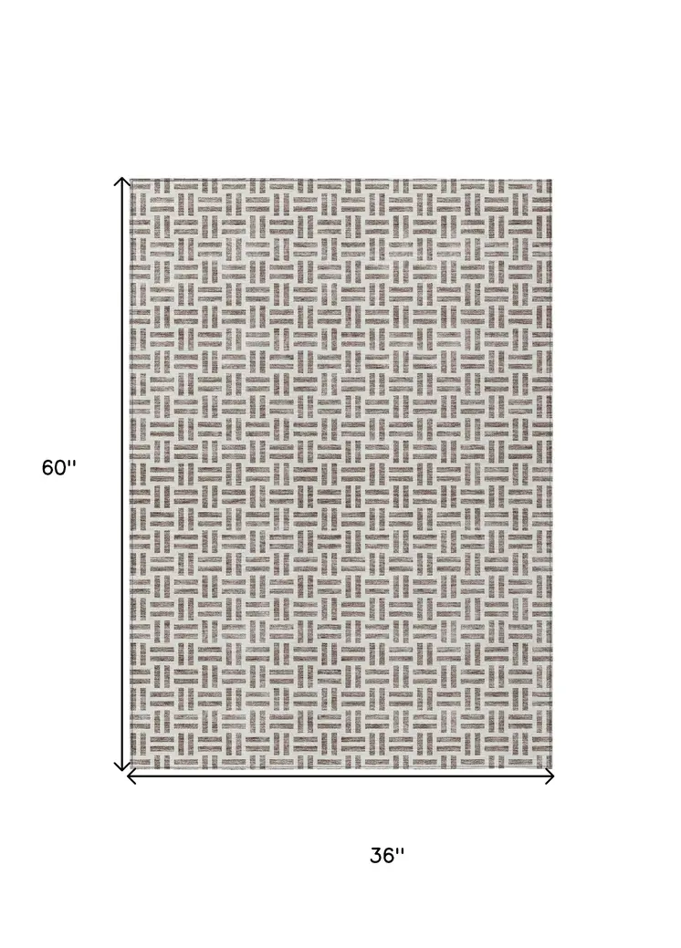 3' X 5' Taupe And Ivory Geometric Washable Indoor Outdoor Area Rug