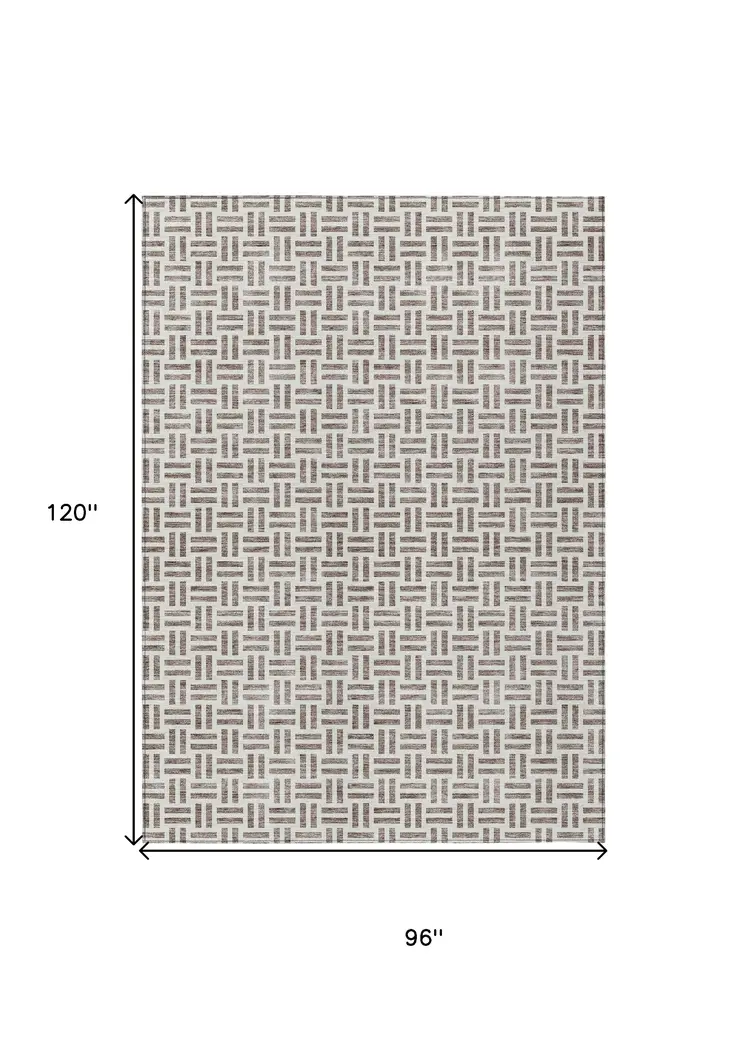 8' X 10' Taupe And Ivory Geometric Washable Indoor Outdoor Area Rug