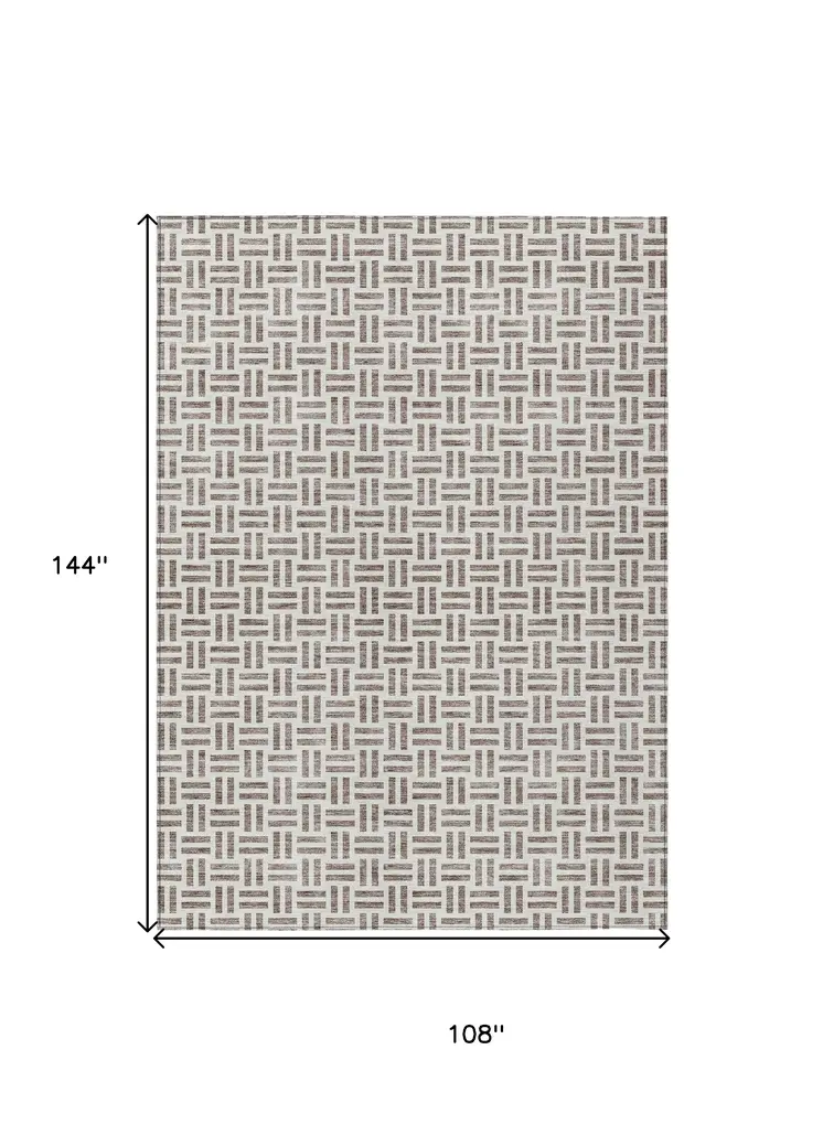 9' X 12' Taupe And Ivory Geometric Washable Indoor Outdoor Area Rug
