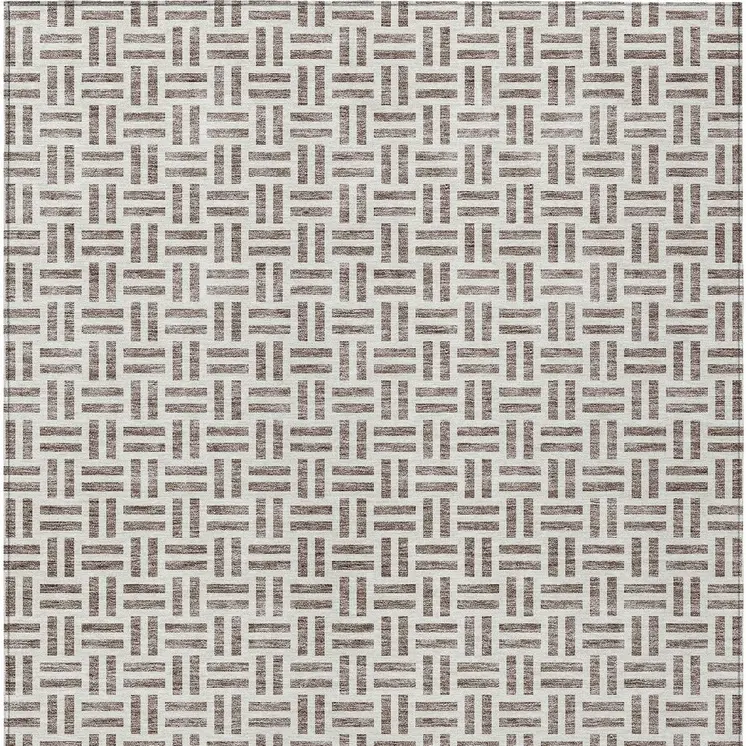 10' X 14' Taupe And Ivory Geometric Washable Indoor Outdoor Area Rug