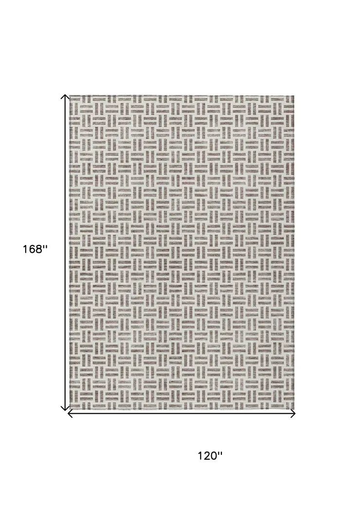 10' X 14' Taupe And Ivory Geometric Washable Indoor Outdoor Area Rug