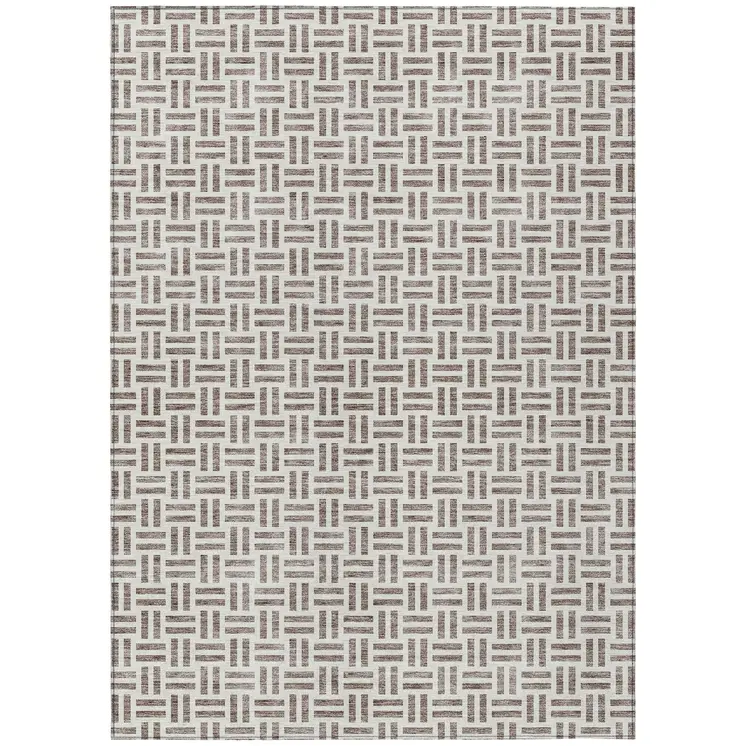10' X 14' Taupe And Ivory Geometric Washable Indoor Outdoor Area Rug