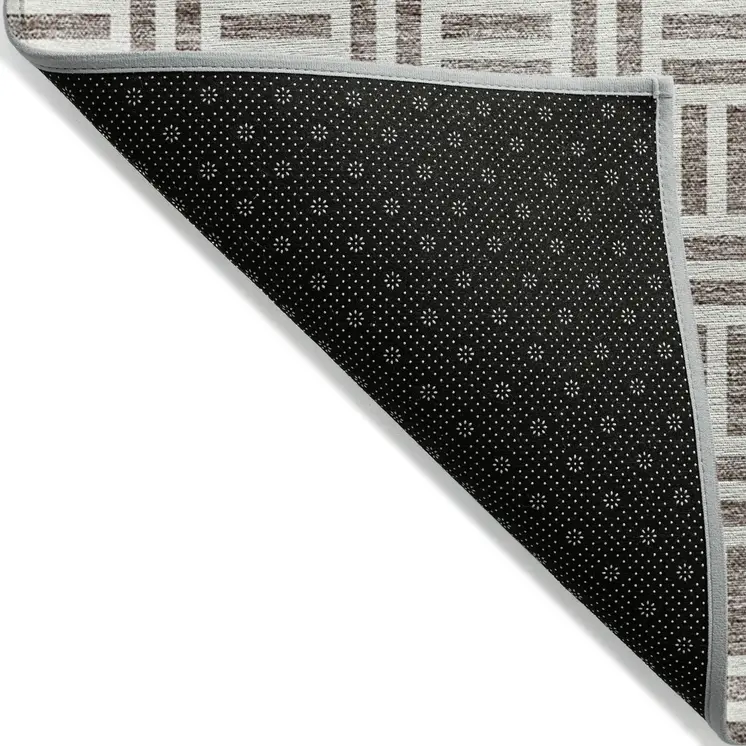 10' X 14' Taupe And Ivory Geometric Washable Indoor Outdoor Area Rug