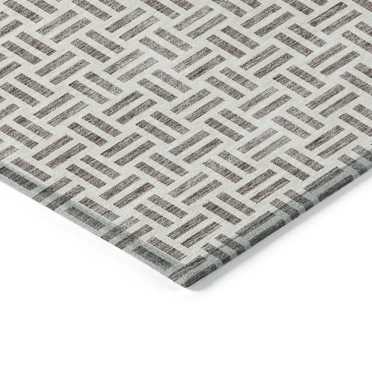 10' X 14' Taupe And Ivory Geometric Washable Indoor Outdoor Area Rug