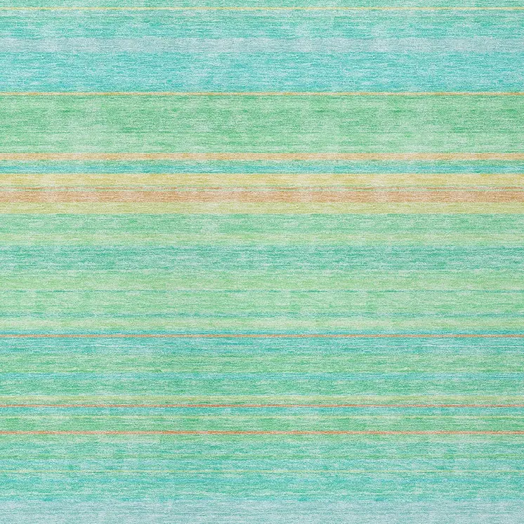 3' X 5' Aqua Green And Yellow Striped Washable Indoor Outdoor Area Rug