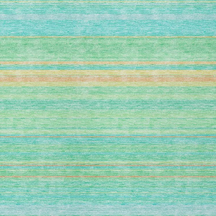 8' X 10' Aqua Green And Yellow Striped Washable Indoor Outdoor Area Rug
