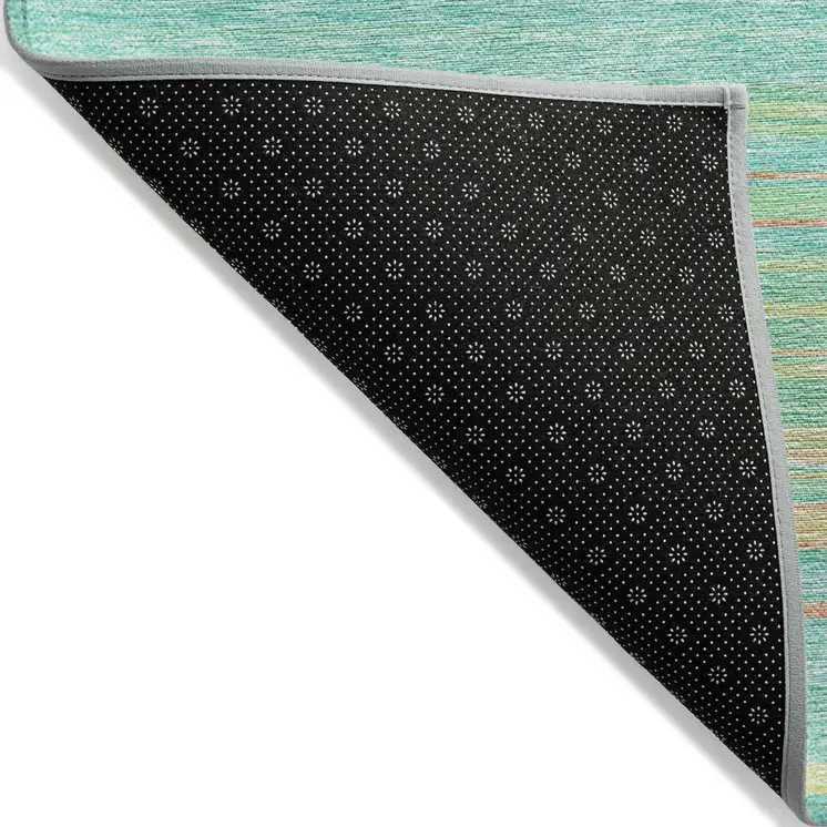 10' X 14' Aqua Green And Yellow Striped Washable Indoor Outdoor Area Rug