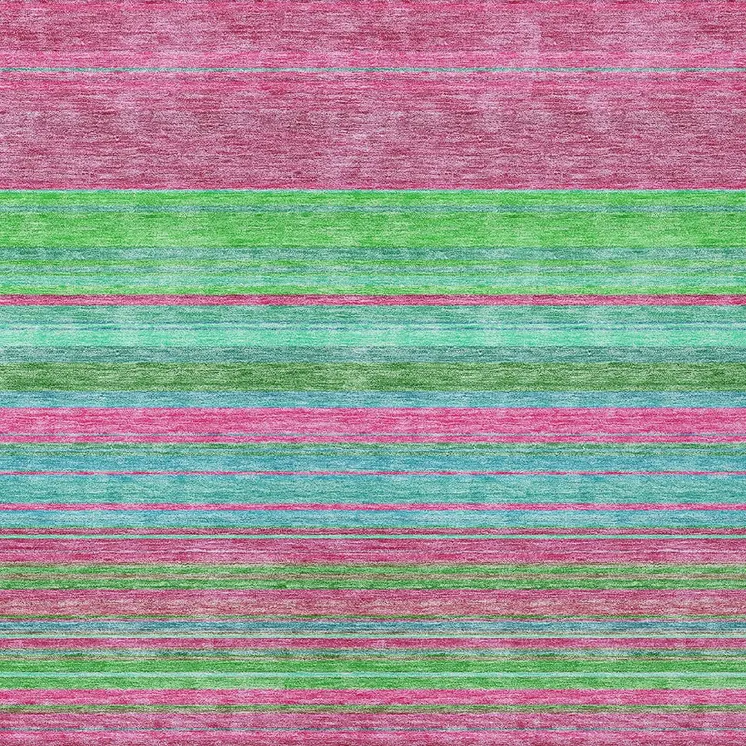 5' X 8' Blush Lime Green And Teal Blue Striped Washable Indoor Outdoor Area Rug