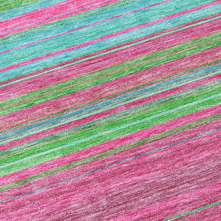 8' Blush Lime Green And Teal Blue Round Striped Washable Indoor Outdoor Area Rug