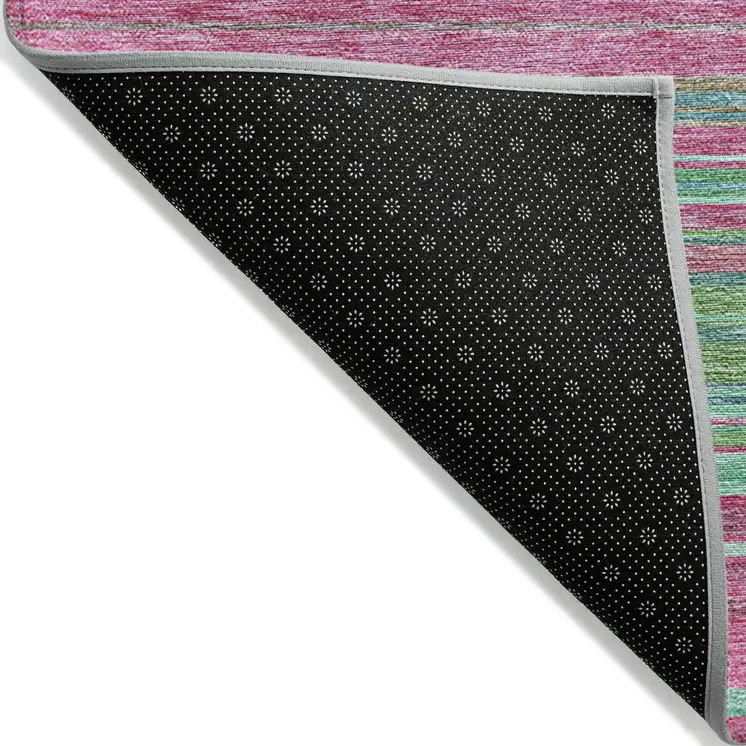 10' X 14' Blush Lime Green And Teal Blue Striped Washable Indoor Outdoor Area Rug
