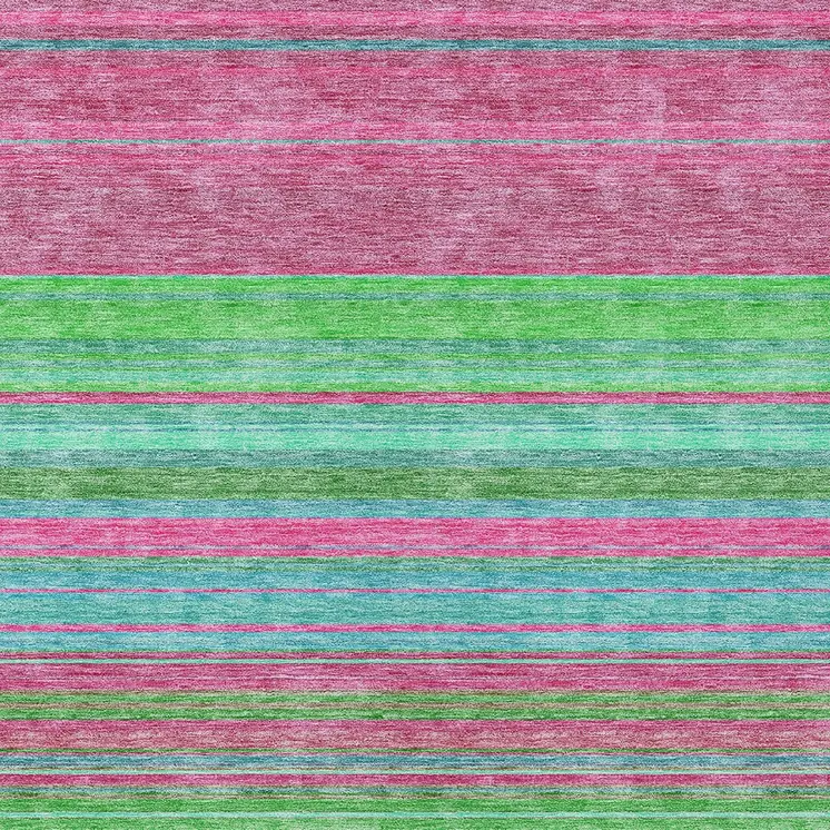 10' X 14' Blush Lime Green And Teal Blue Striped Washable Indoor Outdoor Area Rug