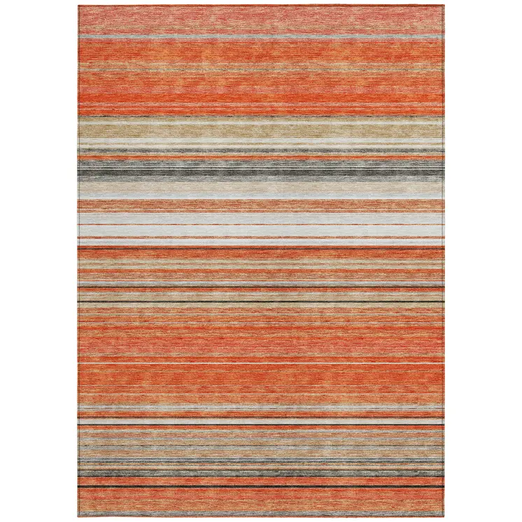 3' X 5' Coral Ivory And Gray Striped Washable Indoor Outdoor Area Rug