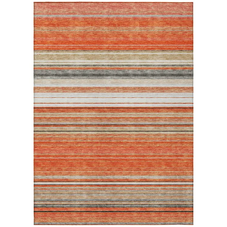 3' X 5' Coral Ivory And Gray Striped Washable Indoor Outdoor Area Rug