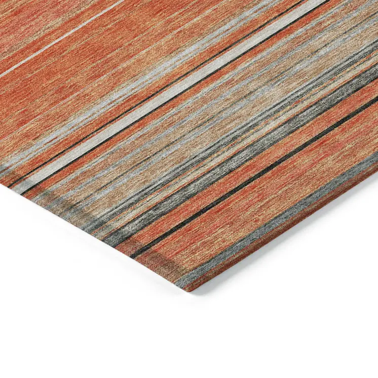 3' X 5' Coral Ivory And Gray Striped Washable Indoor Outdoor Area Rug