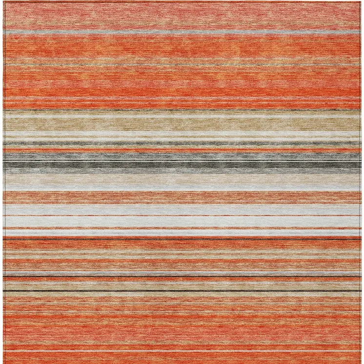 3' X 5' Coral Ivory And Gray Striped Washable Indoor Outdoor Area Rug