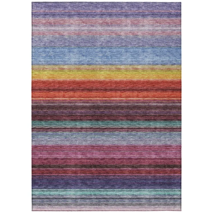 3' X 5' Lavender Blush And Blue Striped Washable Indoor Outdoor Area Rug