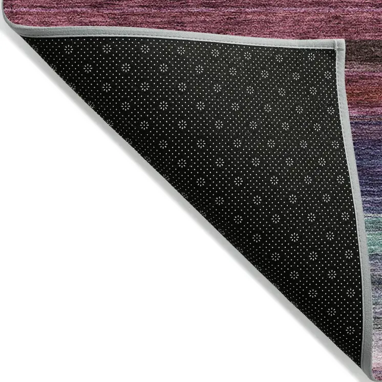 3' X 5' Lavender Blush And Blue Striped Washable Indoor Outdoor Area Rug