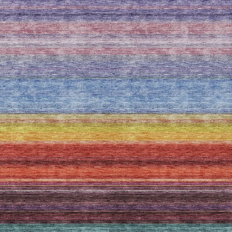 3' X 5' Lavender Blush And Blue Striped Washable Indoor Outdoor Area Rug