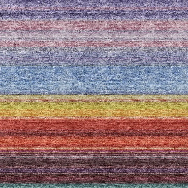 8' X 10' Lavender Blush And Blue Striped Washable Indoor Outdoor Area Rug