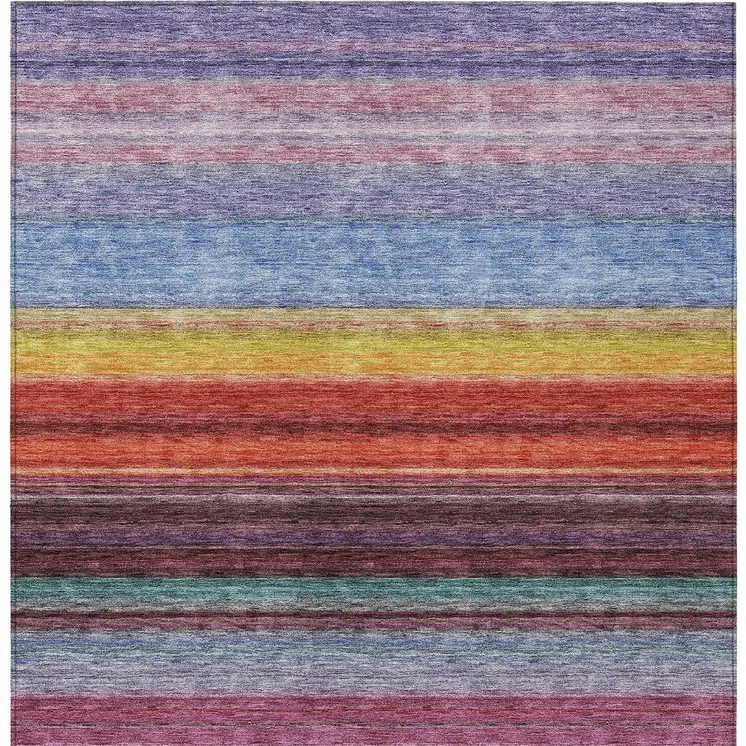 10' X 14' Lavender Blush And Blue Striped Washable Indoor Outdoor Area Rug