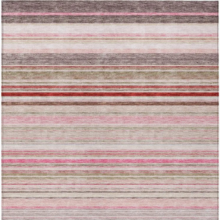 8' X 10' Pink Blush And Burgundy Striped Washable Indoor Outdoor Area Rug