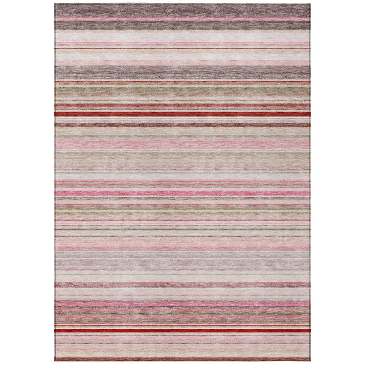 8' X 10' Pink Blush And Burgundy Striped Washable Indoor Outdoor Area Rug