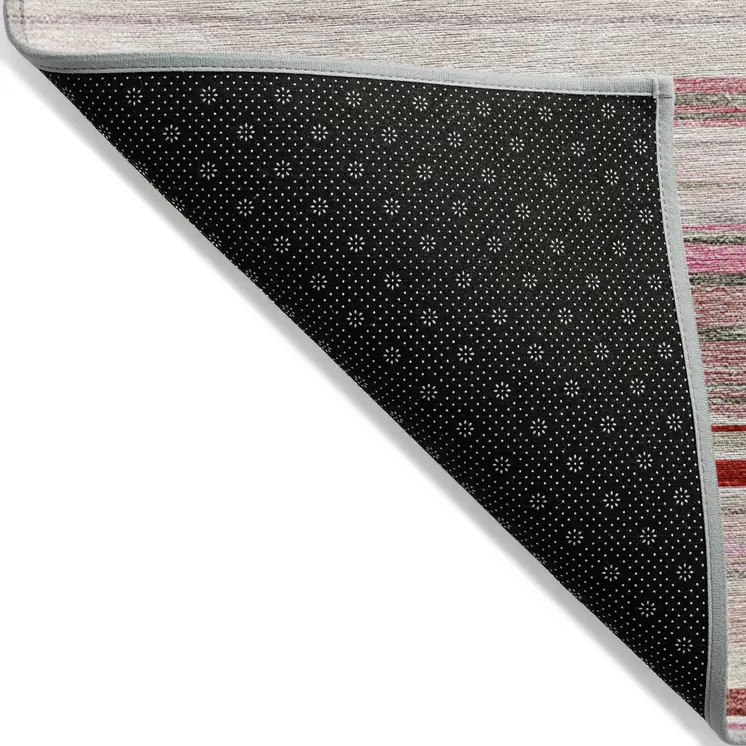 8' X 10' Pink Blush And Burgundy Striped Washable Indoor Outdoor Area Rug