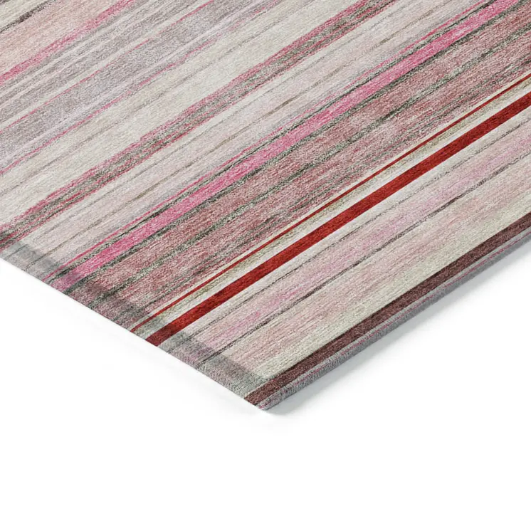 8' X 10' Pink Blush And Burgundy Striped Washable Indoor Outdoor Area Rug