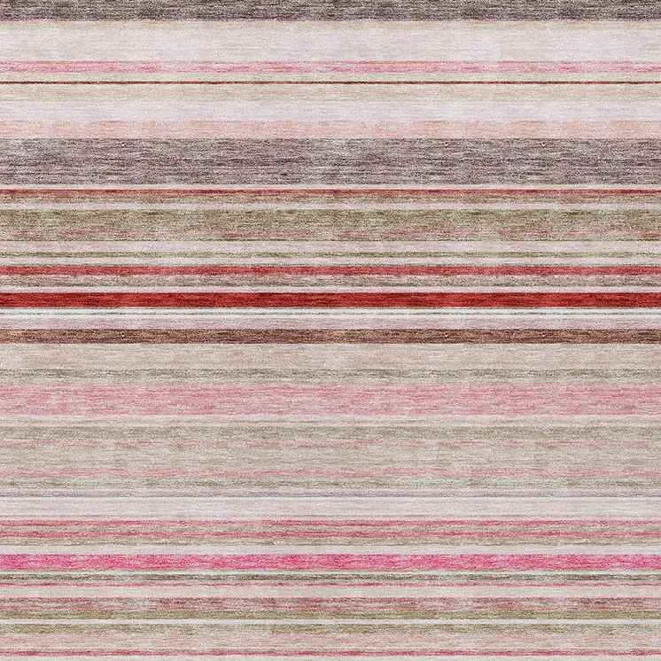 8' X 10' Pink Blush And Burgundy Striped Washable Indoor Outdoor Area Rug