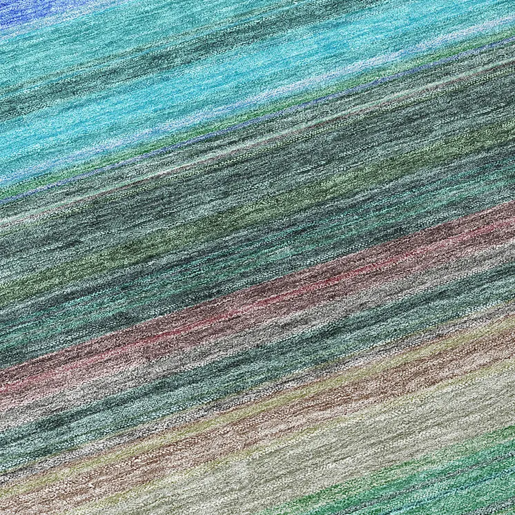 8' Sage Teal Blue And Tan Round Striped Washable Indoor Outdoor Area Rug