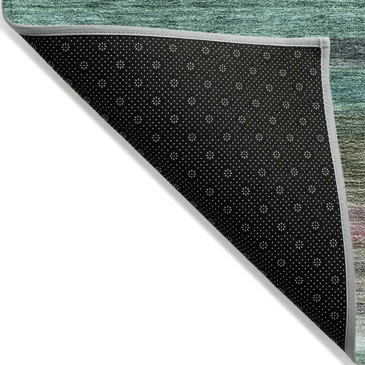 10' X 14' Sage Teal Blue And Tan Striped Washable Indoor Outdoor Area Rug