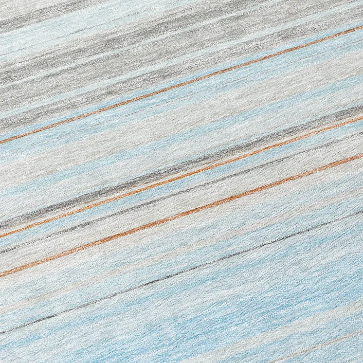 8' Sky Blue Gray And Beige Round Striped Washable Indoor Outdoor Area Rug