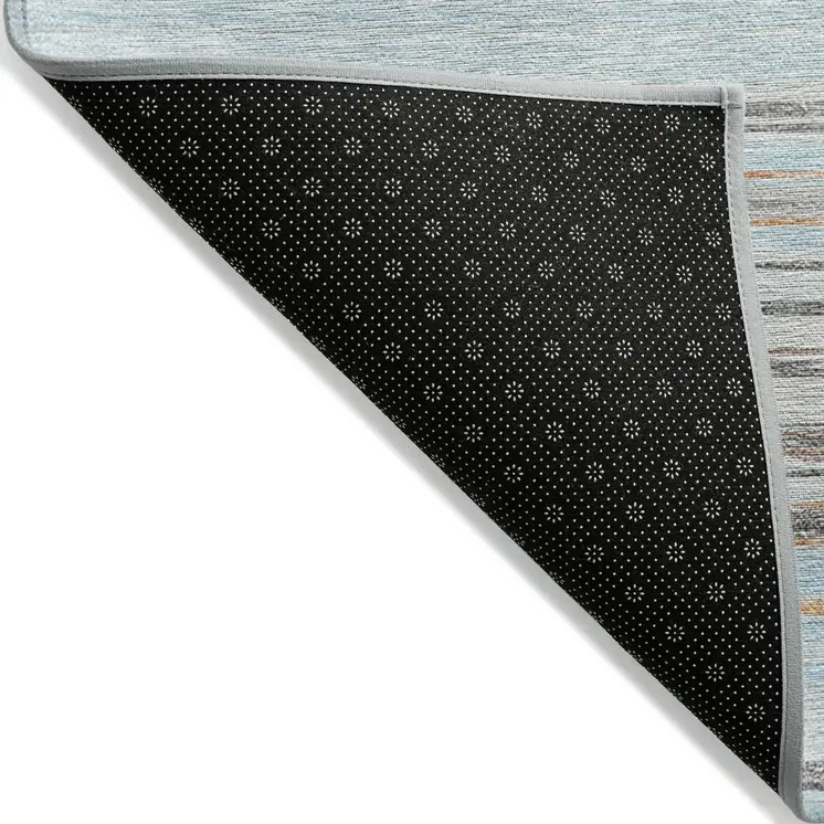 10' X 14' Sky Blue Gray And Beige Striped Washable Indoor Outdoor Area Rug