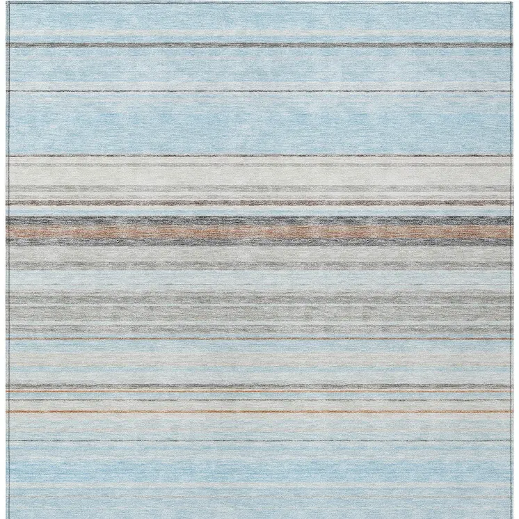 10' X 14' Sky Blue Gray And Beige Striped Washable Indoor Outdoor Area Rug