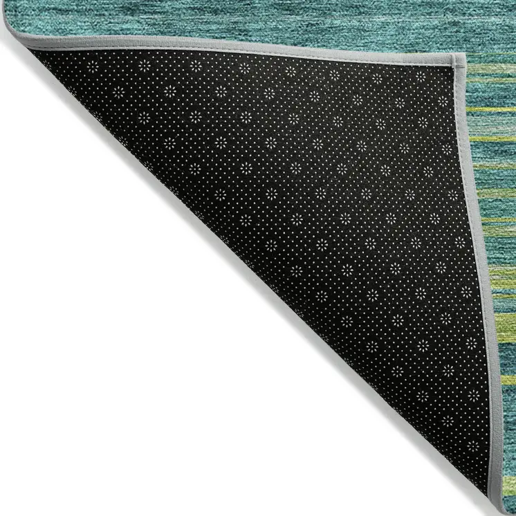 3' X 5' Teal Blue Lime Green And Turquoise Striped Washable Indoor Outdoor Area Rug