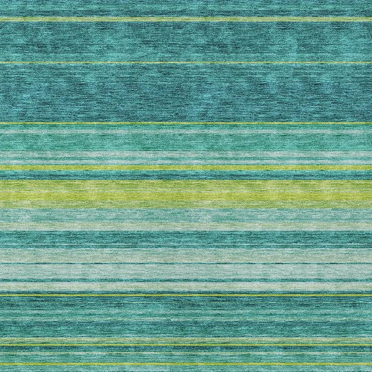 3' X 5' Teal Blue Lime Green And Turquoise Striped Washable Indoor Outdoor Area Rug