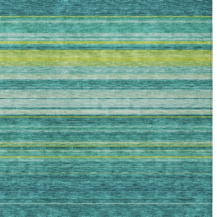 5' X 8' Teal Blue Lime Green And Turquoise Striped Washable Indoor Outdoor Area Rug