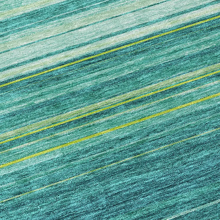 8' Teal Blue Lime Green And Turquoise Round Striped Washable Indoor Outdoor Area Rug