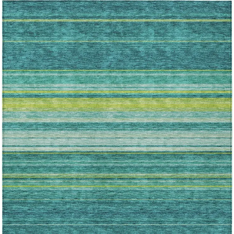 8' X 10' Teal Blue Lime Green And Turquoise Striped Washable Indoor Outdoor Area Rug