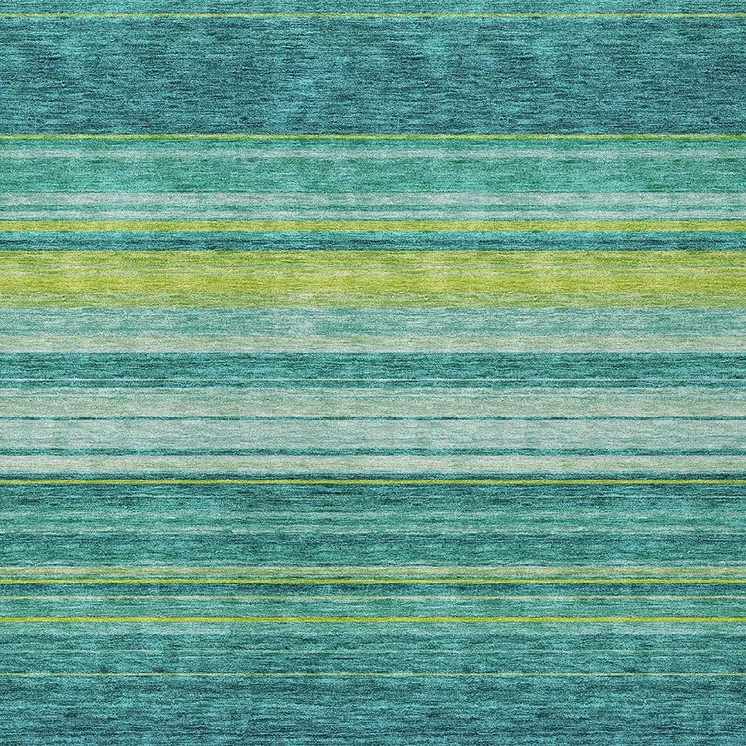 8' X 10' Teal Blue Lime Green And Turquoise Striped Washable Indoor Outdoor Area Rug