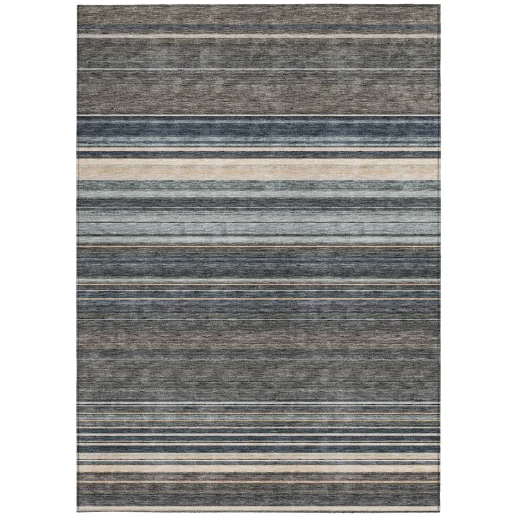 3' X 5' Taupe Beige And Pewter Striped Washable Indoor Outdoor Area Rug